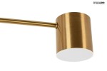 Złota lampa wisząca Piazetta LED z sześcioma punktami świetlnymi, z cylindrycznym kloszem i metalowym ramieniem. Ujęcie w zbliżeniu na detal klosza, ukazujące matowe wykończenie. Tło białe, co podkreśla elegancki design lampy.