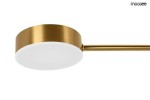 Złota lampa wisząca Piazetta LED, sześciopunktowa, z okrągłym, białym kloszem i metalowym wykończeniem. Ujęcie z boku, pokazujące szczegóły konstrukcji oraz połączenie klosza z ramieniem. Prosta, elegancka forma, idealna do nowoczesnych wnętrz.