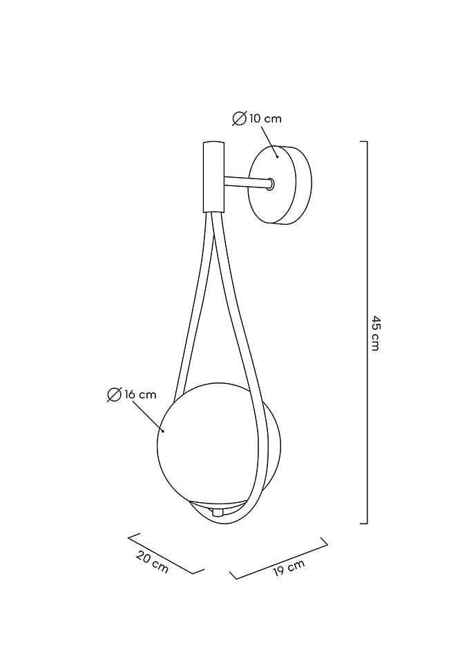 Kinkiet Roma 1-punktowy w kolorze złotym. Owalna oprawa o średnicy 16 cm zawieszona na cienkim uchwycie. Wymiary: wysokość 45 cm, szerokość 20 cm, głębokość 19 cm. Montaż na ścianie, z okrągłą podstawką o średnicy 10 cm.