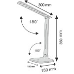 Biała lampka biurkowa Marina LED 9W o temperaturze barwowej 4500K. Posiada regulowaną głowicę i ramie z możliwością ruchu w zakresie 180°. Wymiary podstawy: 150 mm x 150 mm, wysokość 350 mm, szerokość klosza 300 mm. Prosta konstrukcja.