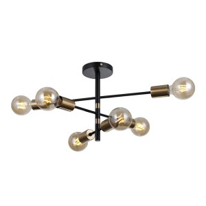 Piansi lampa sufitowa 6-punktowa czarna/miodowy mosiądz PND-4025-6-BL-HBR