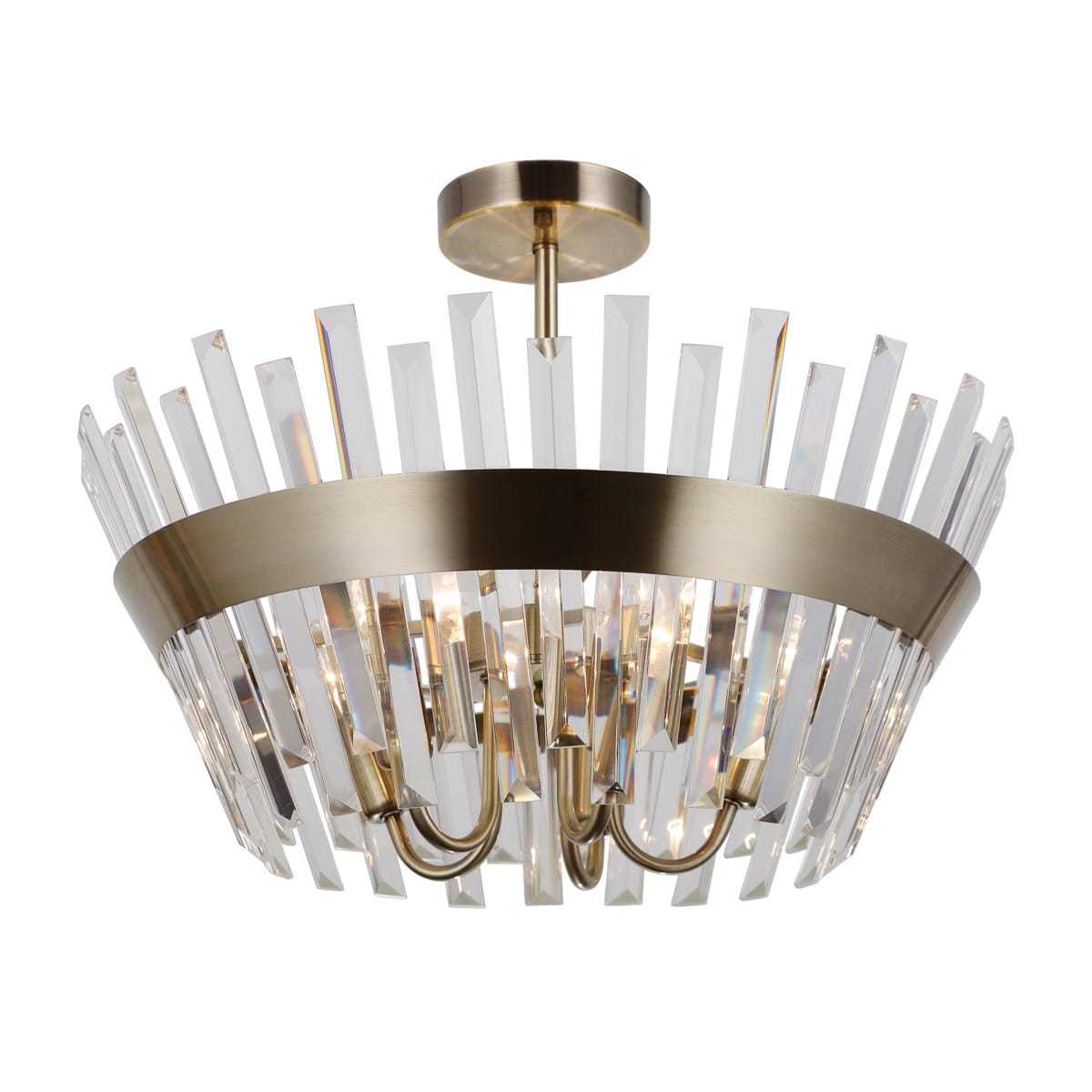Lampa sufitowa Altoya 5-punktowa w antycznym brązie, z przezroczystymi elementami z akrylu. Okrągła konstrukcja z widocznymi ramionami dla żarówek. Kąt ujęcia frontalny, produkt wiszący, na jednolitym tle. Idealna do nowoczesnych wnętrz.