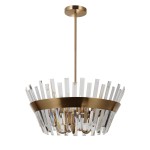 Lampa wisząca Altoya 5-punktowa w kolorze miodowego mosiądzu. Posiada szklane elementy w formie prostokątów, tworzące dekoracyjną obręcz. Zawieszona na długim stelażu, idealna do eleganckich wnętrz.