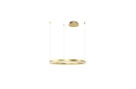 Lampa wisząca Halo D100 LED w kolorze złotym, o okrągłym kształcie. Zawieszona na cienkich linkach, z okrągłym elementem mocującym. Prosty, minimalistyczny design, idealna do nowoczesnych wnętrz.