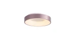 Plafon LED Santana D60 w kolorze brązowym i białym, o średnicy okrągłej, montowany na suficie. Wyposażony w pilot do regulacji temperatury barwowej w zakresie 3000-6500K. Zbliżenie na gładką powierzchnię i subtelne detale obręczy.