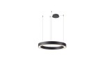 Czarna lampa wisząca Marco D60 z pilotem, o okrągłym kształcie, zawieszona na cienkich linkach. Źródło światła regulowane w zakresie 3000-6500K. Prosta konstrukcja z matowego materiału, idealna do nowoczesnych wnętrz.