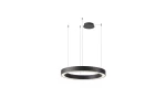 Czarna lampa wisząca Marco D80 z regulacją temperatury barwowej 3000-6500K, okrągła, z pilotem. Zawieszona na cienkich linkach, minimalistyczny design, zewnętrzna krawędź podświetlona. Idealna do nowoczesnych wnętrz.