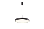 Czarna lampa wisząca Marcello D40 z regulacją temperatury barwowej 3000-6500K, zawieszona na cienkim kablu. Okrągła, matowa oprawa z białym kloszem, z pilotem do zdalnego sterowania. Ujęcie frontalne, na jednolitym tle.