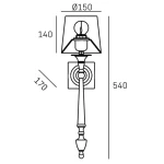 Kinkiet Austin w kolorze złotym, o prostokątnym, eleganckim kloszu. Wysokość 540 mm, szerokość 150 mm, długość ramienia 170 mm. Montowany na ścianie, z podstawką w kształcie kwadratu. Idealny do nowoczesnych wnętrz.