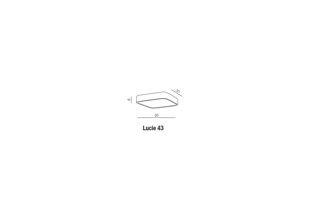 Plafon Lucie 43 w kolorze czarnym, o wymiarach 30x30 cm, w kształcie prostokąta. Trzy punkty świetlne, montowany sufitowo, z minimalistycznym designem. Widok frontalny, na białym tle.