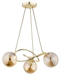 Lampa wisząca Velta 3-punktowa w kolorze złotym. Posiada trzy szklane klosze w kształcie kul, zawieszone na stylowych, złotych linkach. Całość montowana do sufitu, idealna do nowoczesnych wnętrz.