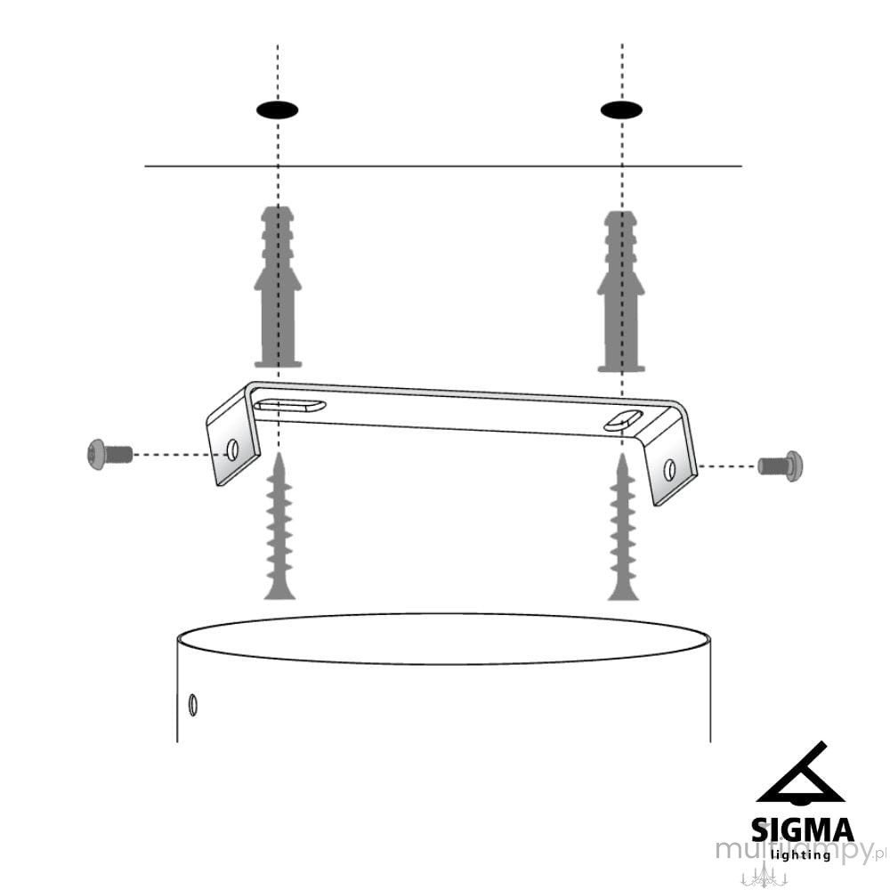Złota lampa sufitowa Solaris S 1-punktowa, montaż na suficie, widok na uchwyt i elementy mocujące. W zestawie śruby i kołki. Wykończenie metaliczne, prosty kształt, idealna do nowoczesnych wnętrz.