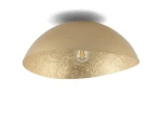 Lampa sufitowa Solaris S w kolorze złotym, 1-punktowa. Posiada półokrągły klosz z matowego materiału na zewnątrz i połyskującego wnętrza. Widoczna żarówka w centralnej części. Montowana na suficie.