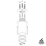 Lampa sufitowa Solaris S, 1-punktowa, w kolorze srebrnym i czarnym. Przedstawia konstrukcję lampy z widocznymi elementami montażowymi oraz okrągłym kloszem. Ujęcie z boku ukazuje sposób instalacji oraz detale mocowania.