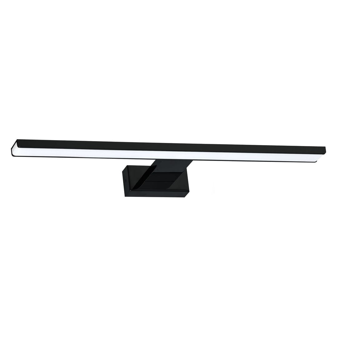 Czarny kinkiet LED Shine IP44 o długości 60 cm z prostokątną, matową obudową. Lampa o eleganckim, minimalistycznym designie, zamontowana na ścianie, z białym światłem LED wzdłuż krawędzi. Idealna do nowoczesnych wnętrz.