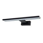 Czarny kinkiet LED Shine IP44, jednolity kształt, długość 30 cm, moc 7W. Uchwyt montażowy prostokątny, z białą, podświetlaną częścią w górnej części. Produkt zamontowany w pozycji poziomej, na jednolitym tle.