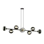 Lampa wisząca Rossi, 8-punktowa, czarna, z okrągłymi kloszami w przezroczystym kolorze, zawieszona na cienkich linkach. Klosze umieszczone na metalowej ramie w formie prostokątnej. Wysoka jakość wykonania, nowoczesny design.