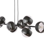 Lampa wisząca Rossi 8-punktowa w kolorze czarnym z przezroczystymi kulami. Osiem okrągłych kloszy o matowej strukturze, zawieszonych na cienkich linkach, w nowoczesnym designie. Kształt i położenie podkreślają elegancję i nowoczesność.