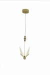 Lampa wisząca Mariposa 1xLED/8W w kolorze złotym, z długim przewodem. Posiada dekoracyjne skrzydła w kształcie motyla oraz kuliste elementy, zawieszona na okrągłym, metalowym stropie. Idealna do nowoczesnych wnętrz.