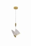 Lampa wisząca Mariposa 1xLED/8W w kolorze złotym. Posiada klosz w kształcie rozłożonego motyla z delikatnym, teksturowanym wykończeniem. Zawieszona na cienkim, metalowym kablu, z ozdobnymi elementami w postaci złotych kulek.