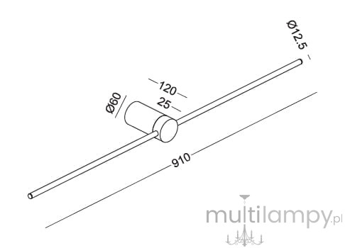 Kinkiet Wand 467 z dwoma źródłami LED 10W w kolorze czarnym i złotym. Okrągła podstawa o średnicy 60 mm, z prostym, liniowym ramieniem o długości 910 mm i średnicy 12,5 mm. Montaż ścienny.