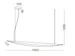 Lampa wisząca LED Buket 357, czarna z złotymi akcentami, o wymiarach 130 cm długości i 12 cm szerokości, zawieszona na cienkim przewodzie. Prosty, nowoczesny kształt, idealna do nowoczesnych wnętrz.