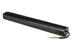 Zasilacz wpinany do szyn magnetycznych SLIM 100W/48DC w kolorze czarnym. Produkt ma prostokątny kształt, gładką, matową powierzchnię i jest wyposażony w przewody elektryczne. Ujęcie z boku, ukazujące krawędź i końcówkę z przewodami.