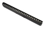 Lampa LED liniowa kierunkowa SLIM 24W/3000K w kolorze czarnym, o prostokątnym kształcie, z widocznymi diodami LED umieszczonymi w rzędzie, montowana na szynie magnetycznej. Ujęcie z boku, pokazujące całą długość lampy.