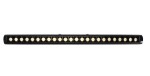 Lampa LED liniowa kierunkowa SLIM 24W/3000K w kolorze czarnym, o prostokątnym kształcie. Widocznych 24 diod LED w równych odstępach na całej długości. Ujęcie frontalne, produkt zamontowany na szynie magnetycznej.