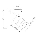 Czarna lampa sufitowa typu spot Anillo z gniazdem GU10. Kąt ujęcia z boku, pokazujący cylindryczny kształt oraz wymiary: średnica 60 mm, wysokość 127 mm. Widoczny detal mocowania. Idealna do nowoczesnych wnętrz.