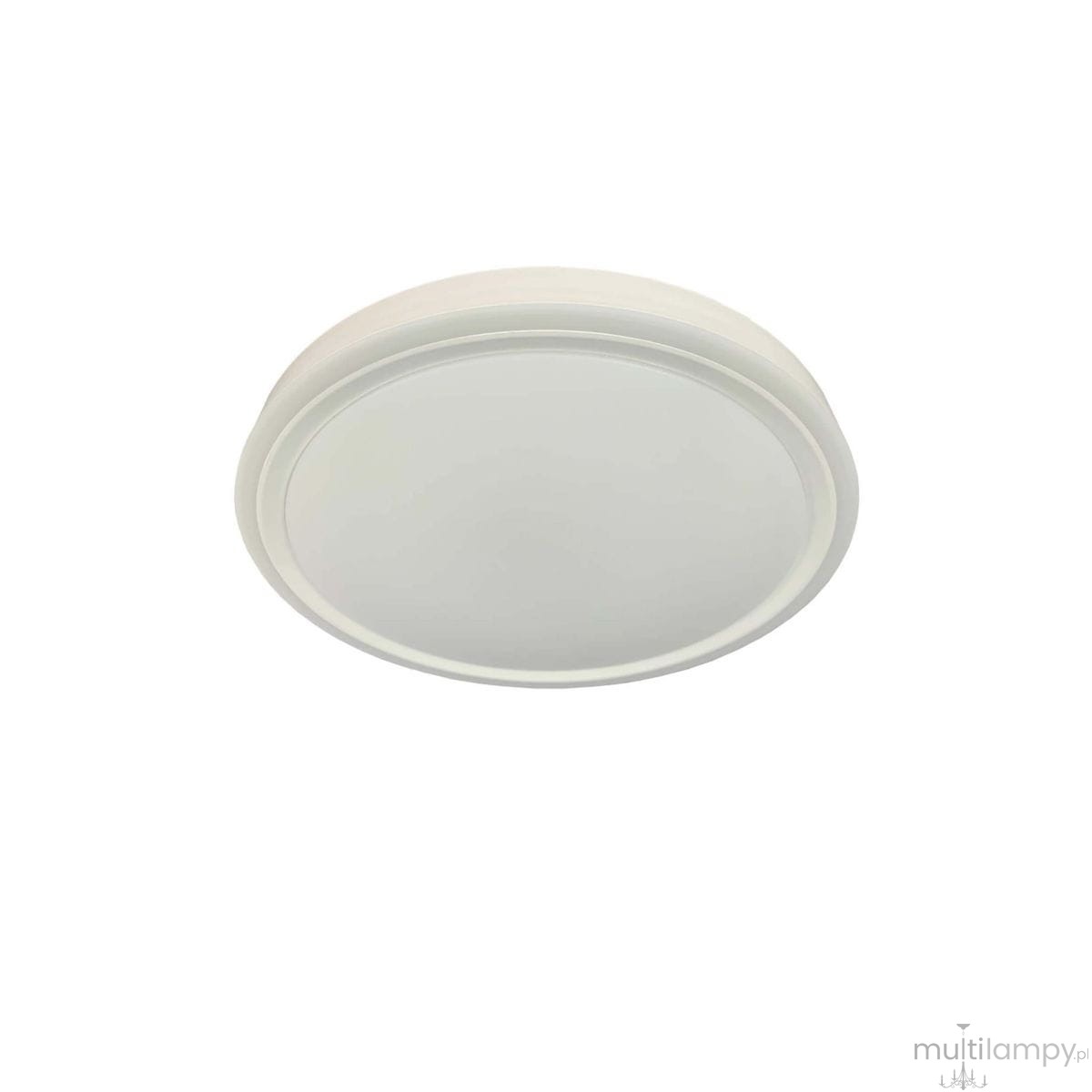 Plafon Vegas D30 LED w kolorze białym, okrągły, z matowym kloszem, montowany sufitowo. Produkt widoczny z góry, na jednolitym tle. Wymiary: średnica około 30 cm, moc 18W.