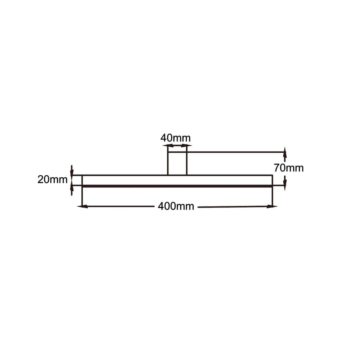 Biały kinkiet Nevada M z jedną diodą LED o mocy 12W, o wymiarach 400mm x 70mm x 40mm. Produkt zamontowany w poziomie, z widocznymi wymiarami i minimalistycznym designem, idealny do nowoczesnych wnętrz.