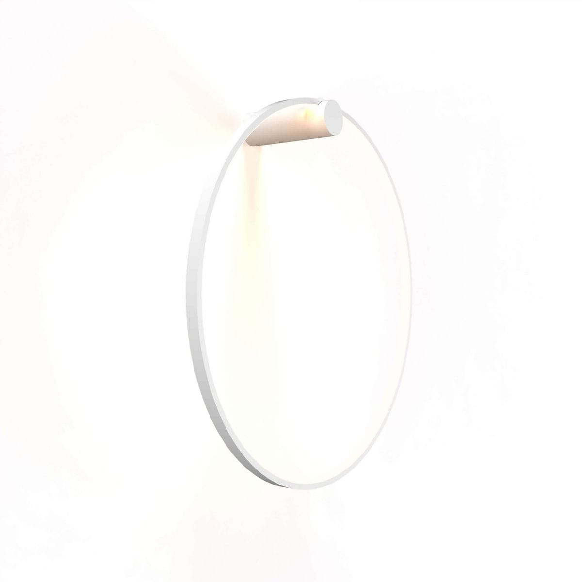 Kinkiet LED Mirror D60 w kolorze białym, o okrągłym kształcie. Wbudowany źródło światła, moc 35W, klasa ochrony IP44. Produkt zamontowany na ścianie, emitujący jasne światło, idealny do użytku w łazience lub przestrzeniach o wysokiej wilgotności.