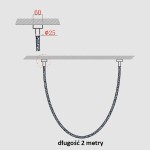 Lampa wisząca Rope Light, 1xLED/50W, w kolorze złotym, z kablem o długości 2 metrów. Pokazuje sposób montażu z detalami dotyczącymi średnicy (φ25) i wysokości (60 mm). Kąt ujęcia z boku, na prostym tle.