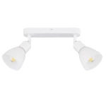 Lampa sufitowa Malta, w białym kolorze, z dwoma regulowanymi reflektorami. Każdy reflektor ma cylindryczny kształt z matowym wykończeniem. Umożliwia oświetlenie w różnych kierunkach, montowana na prostokątnej podstawie.