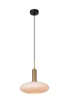 Lampa wisząca Signala 1xE27 w kolorze złotym i czarnym, z okrągłym kloszem z mlecznego szkła. Ujęcie frontalne, zawieszona na cienkim czarnym przewodzie. Stylowy design, idealna do nowoczesnych wnętrz.