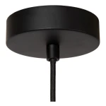 Lampa wisząca Signala z mocowaniem w kolorze czarnym, z okrągłym, matowym sufitowym elementem. Widoczny czarny kabel tekstylny łączący lampę z sufitem. Produkt przeznaczony do żarówki E27.