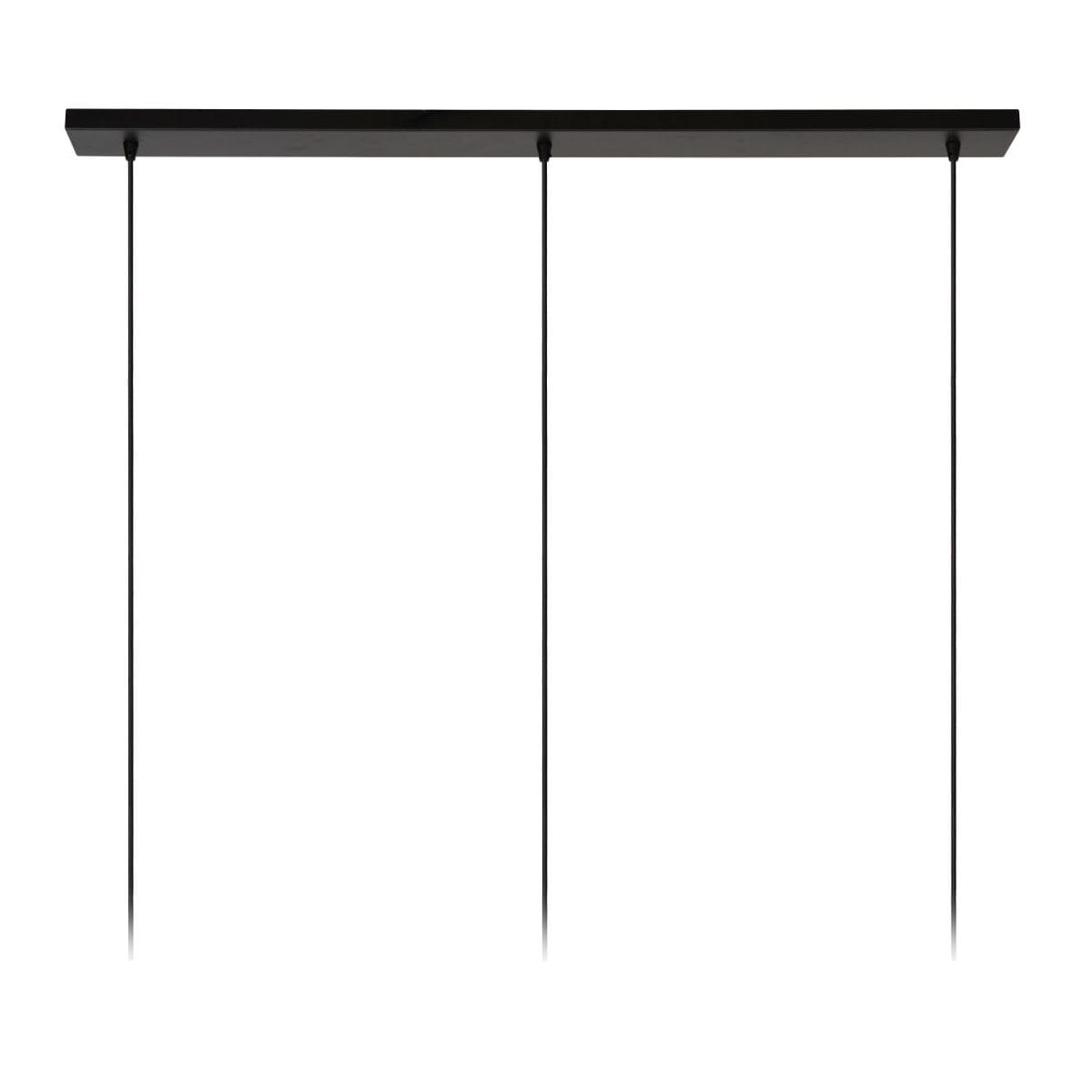 Lampa wisząca Signala 3xE27 w kolorze złotym i czarnym. Posiada prostokątną, czarną podstawę z trzema zwisającymi przewodami, idealna do nowoczesnych wnętrz. Ujęcie frontalne, na białym tle.