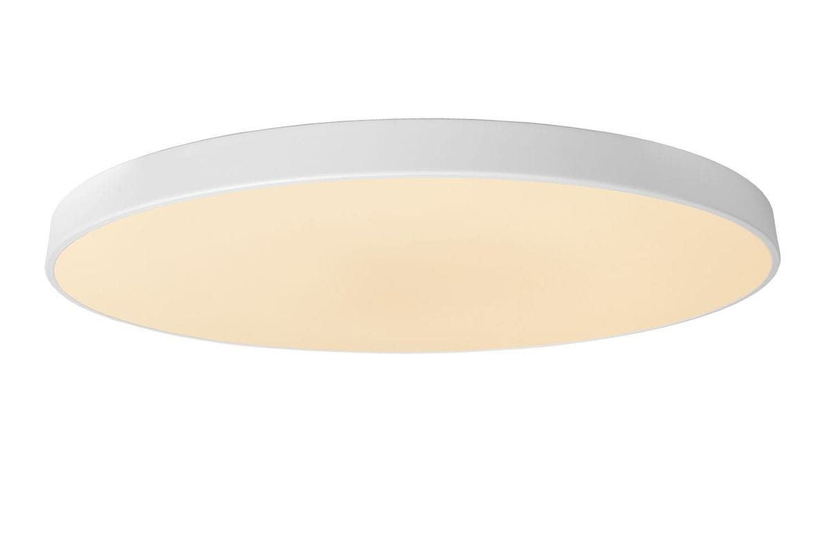 Plafon Unar D80 w kolorze białym, o okrągłym kształcie, z jedną diodą LED o mocy 80W. Produkt widoczny z góry, z delikatnym, matowym kloszem, emitującym ciepłe światło. Idealny do nowoczesnych wnętrz.