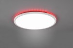 Plafon Aureo D40 w kolorze białym z podświetleniem RGB, z pilotem. Okrągły, zamontowany na suficie, emituje białe światło z czerwoną poświatą na krawędzi. Wykonany z materiałów plastikowych, nowoczesny design.