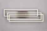Lampa sufitowa Corso w kolorze niklowym z trzema prostokątnymi ramami LED o ciepłej barwie, montowana na płaskim panelu. Produkt z pilotem, ukazany z góry na szarym tle, z wyraźnymi krawędziami i nowoczesnym designem.