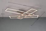 Lampa sufitowa Corso w kolorze niklu, z pilotem, trzy źródła LED, w kształcie geometrycznych ram, wymiary 660 mm x 600 mm x 100 mm. Montaż przy suficie, z subtelnym podświetleniem. Idealna do nowoczesnych wnętrz.