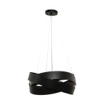 Lampa wisząca Tornado w kolorze czarnym, z trzema miejscami na żarówki E27. Posiada nowoczesny, skręcony kształt z matowego metalu. Zawieszona na cienkich linkach, idealna do nowoczesnych wnętrz.