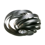 Czarna lampa sufitowa Vento z czterema oprawami E27, w kształcie spiralnych pasków metalu. Ujęcie z góry, ukazujące unikalny design i połyskujący element wewnętrzny. Lampa idealna do nowoczesnych wnętrz.