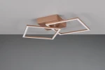 Brązowa lampa sufitowa Trail z dwoma źródłami światła LED o mocy 20W, w nowoczesnym designie. Ujęcie z dołu pokazuje geometryczne ramki w kształcie prostokątów, zamontowane na prostokątnej podstawie. Tło w odcieniu szarości.