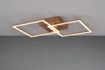 Brązowa lampa sufitowa Trail z dwoma kwadratowymi ramkami LED o mocy 20W, montowana na suficie. Widok z dołu, ukazujący prosty, nowoczesny design z podświetlonymi krawędziami. Tło w odcieniach szarości.