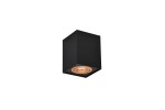 Lampa sufitowa Biscuit 1xGU10, w kolorze czarnym, w kształcie prostopadłościanu. Widoczna metalowa oprawa z miedzianym detalem u góry, zamontowana w pozycji wiszącej, z otworem na żarówkę GU10. Proste tło.