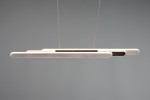 Lampa wisząca Helios z 1 źródłem LED o mocy 48W, w kolorze czarnym i aluminiowym. Posiada nowoczesny, smukły kształt z prostokątnymi panelami, zawieszona na cienkich linkach, z widocznym detalem czarnego wykończenia.