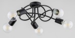 Czarna lampa sufitowa Boston z pięcioma oprawami na żarówki E27. Charakterystyczny, minimalistyczny design z metalowymi, zakrzywionymi ramionami oraz szklanymi kloszami. Ujęcie z góry, ukazujące całość konstrukcji.