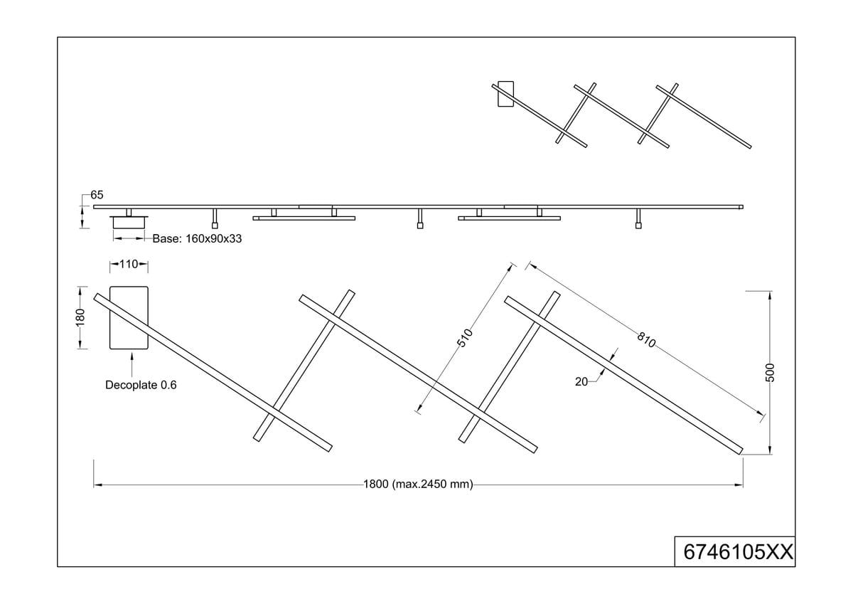 Czarna lampa sufitowa Indira z pięcioma źródłami LED o mocy 25W. Produkt w kształcie prostokątnej bazy z wymiarami 160x90x33 mm, zawieszony pod kątem. Wymiary całkowite: 1800 mm długości. Wykonana z metalu, z minimalistycznym designem.